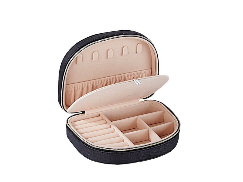 Portable Double Layer Jewelry Box PU Leather Jewelry Storage Case - Black Carousel 2
