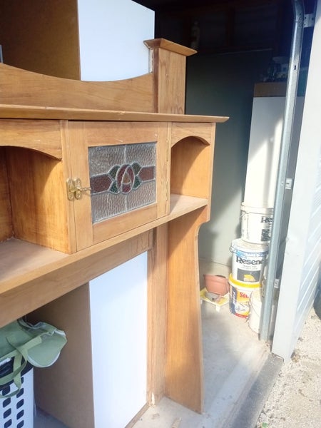 Fire surround, mantle with leadlight cupboard, native timber rimu or kauri Carousel 4