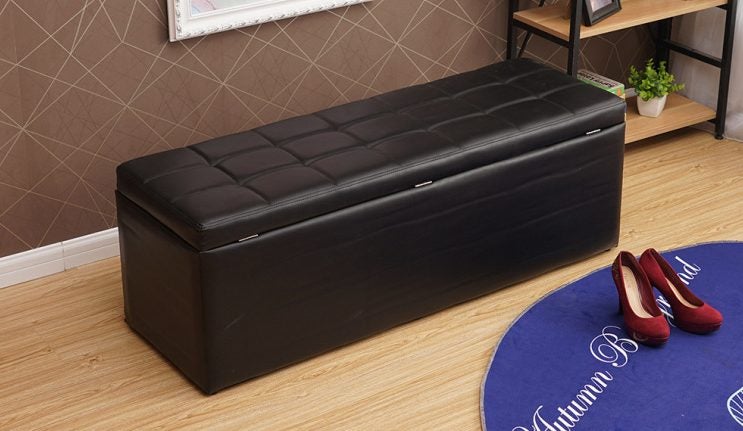 Ottoman Storage Foot Stool Box black PU 100x40x42CM Carousel 1