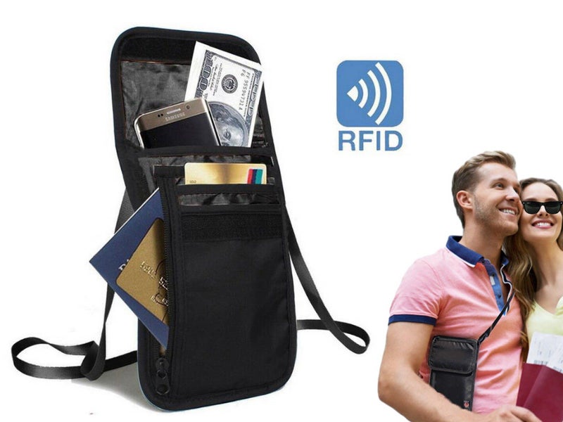 RFID Blocking Travel Neck Stash Anti-Theft Security Wallet Pouch Passport Holder Carousel 1