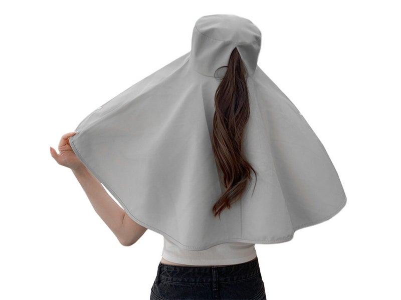 Sun Protection Wide Brim Hat Outdoor Beach Sun Hat Neck Flap Face Mask Cap Grey Carousel 5