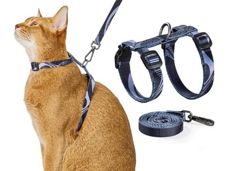 Cat Harness and Leash Set Escape Proof Adjustable Strap H-Shaped Harness Grey Carousel 1