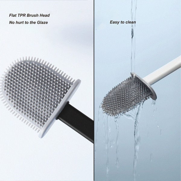 Silicone Toilet Brush-Soft Flat with Holders Wall Mounted and Standing (2 White) Carousel 6