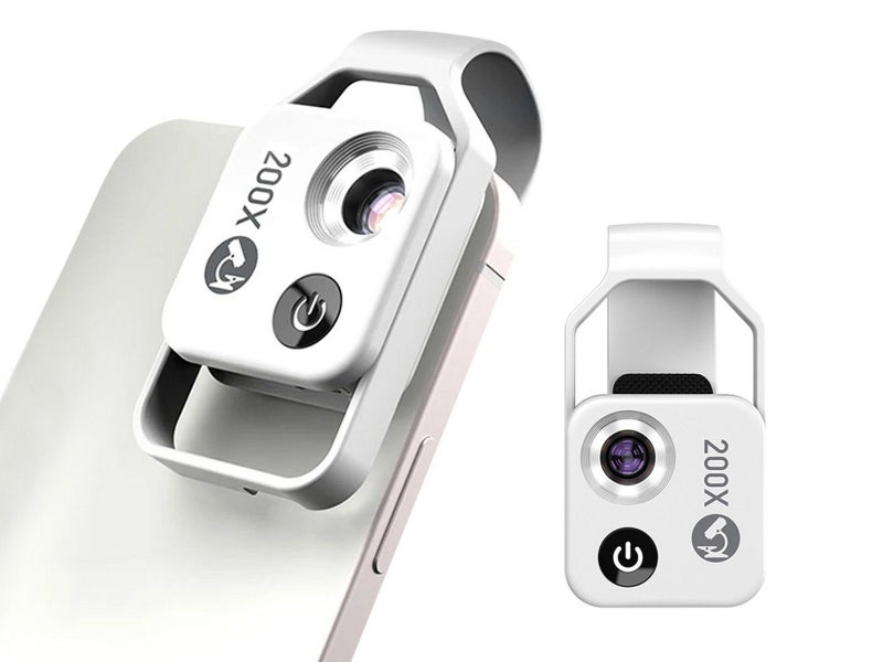200X Magnification Pocket Phone Microscope with CPL Lens and LED Light - White Carousel 1