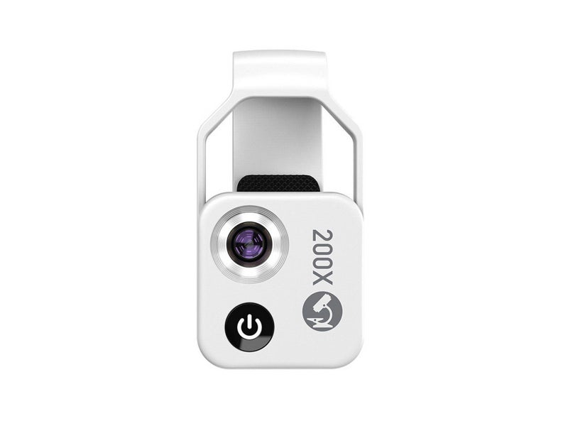 200X Magnification Pocket Phone Microscope with CPL Lens and LED Light - White Carousel 2