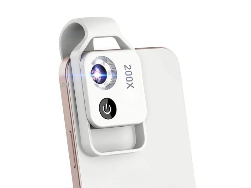 200X Magnification Pocket Phone Microscope with CPL Lens and LED Light - White Carousel 3