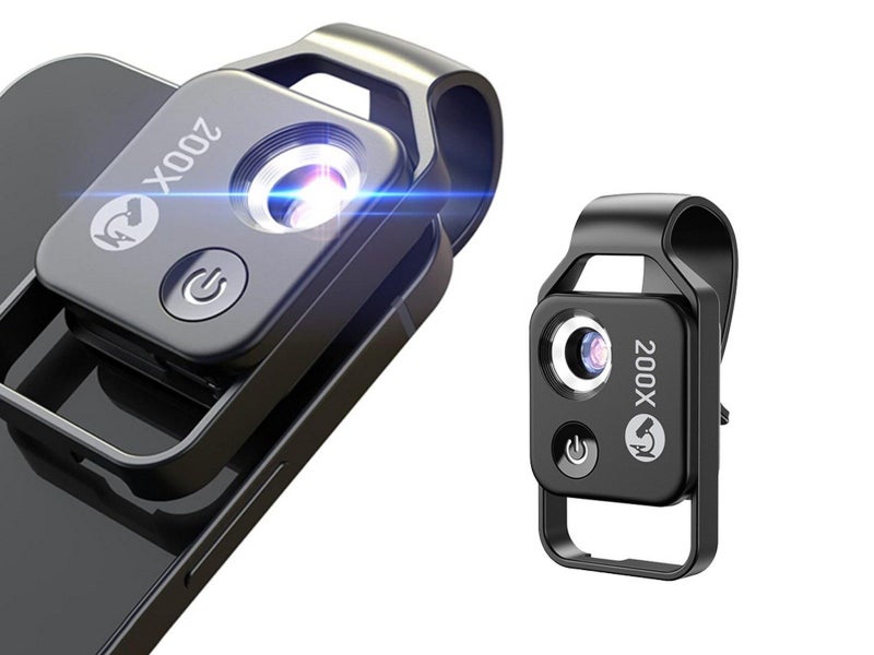 200X Magnification Pocket Phone Microscope with CPL Lens and LED Light - Black Carousel 1
