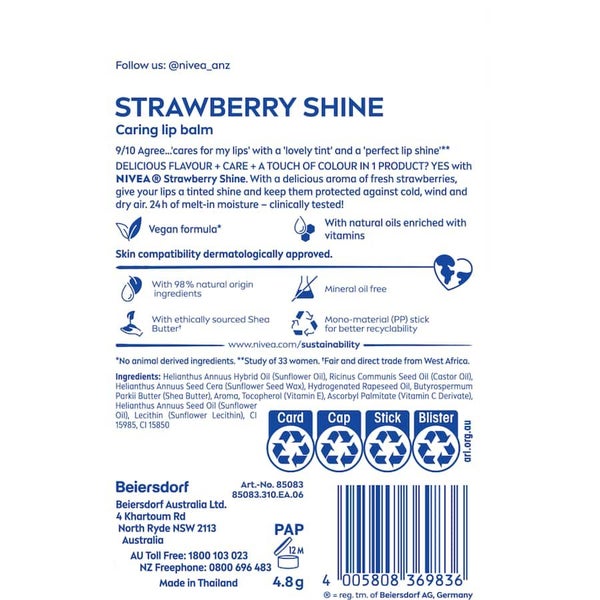 Nivea Fruity Shine Lip Balm Strawberry 4.8g Carousel 2