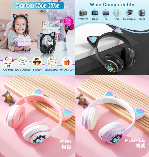 STN-28 LED Flashing Cat Ear Bluetooth Wireless Stereo Headphone Carousel 1