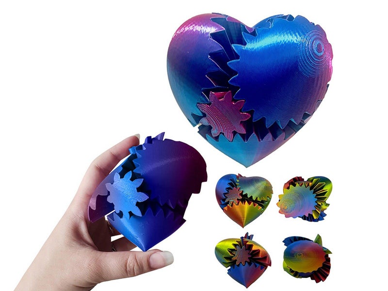 2Pcs 3D Printed Gear Ball Heart-Shaped Fidget Toy for Stress Relaxing Purple Carousel 5