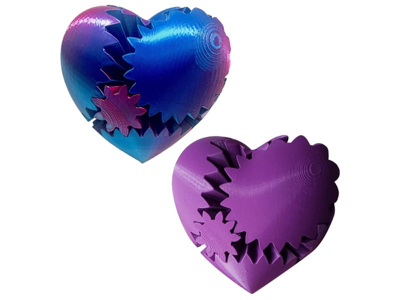 2Pcs 3D Printed Gear Ball Heart-Shaped Fidget Toy for Stress Relaxing Purple Carousel 1