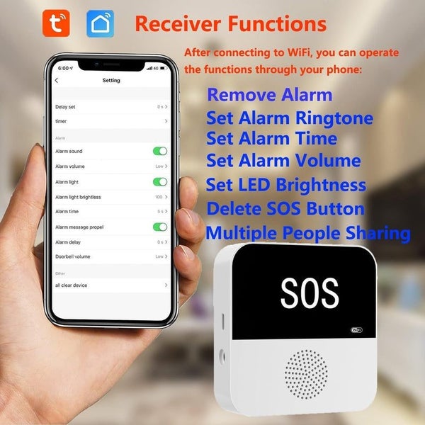 Wireless WiFi Caregiver Pager Call Button Emergency SOS Medical Alert System ... Carousel 7