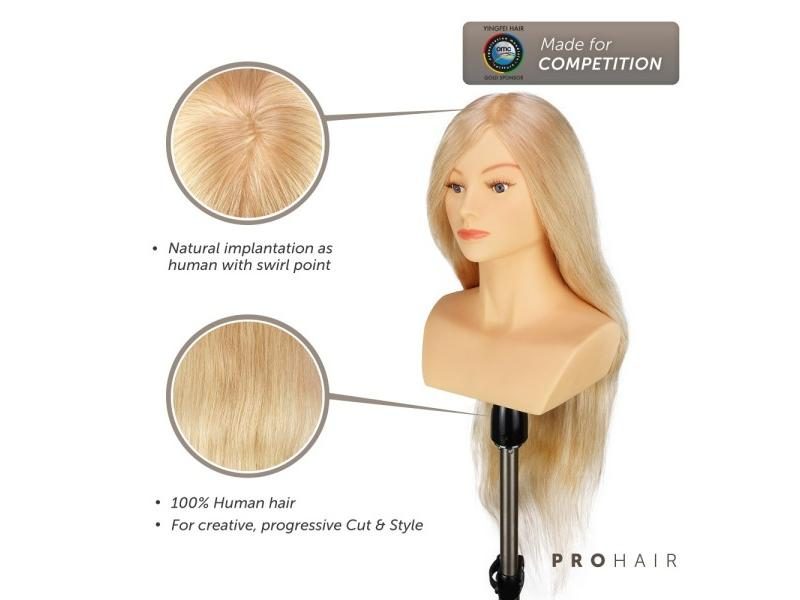 Mannequin-Head 60CM 24'' Human Hair Light Blond Competition Head Hairdressing Carousel 2
