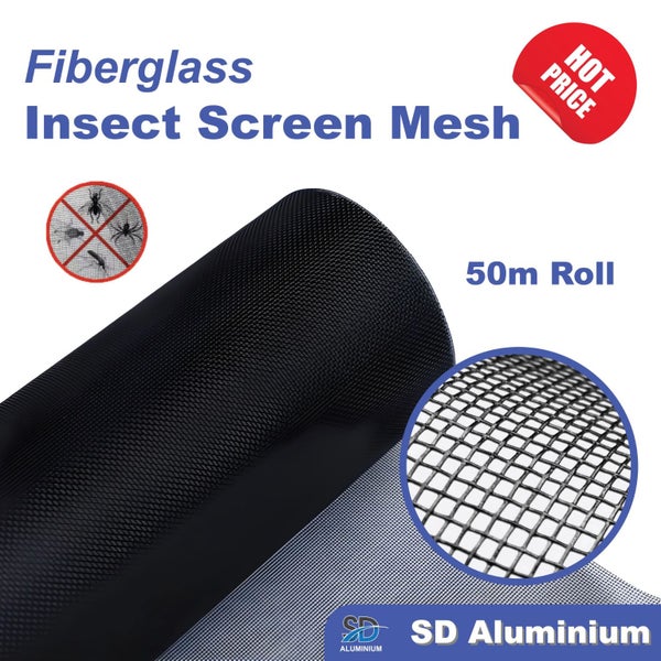 Fiberglass Insect Fly Screen Mesh - Range of Sizes Available - 50m Roll - Black Carousel 1