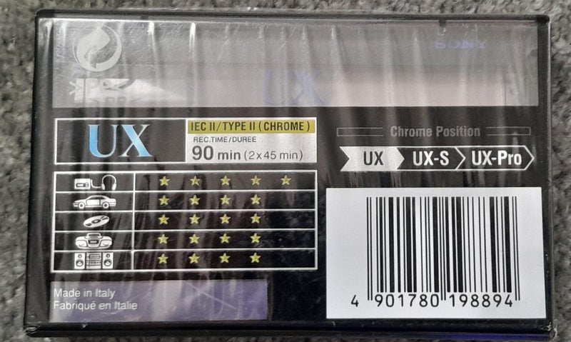 Sony UX 90 min Type II Blank Audio Cassette Tape (Italy new/sealed) Carousel 4