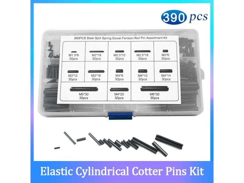 390PCS M1.5M2M2.5M3M4M5M6 GB879 Steel Black Elastic Cylindrical Cotter Pins Carousel 2