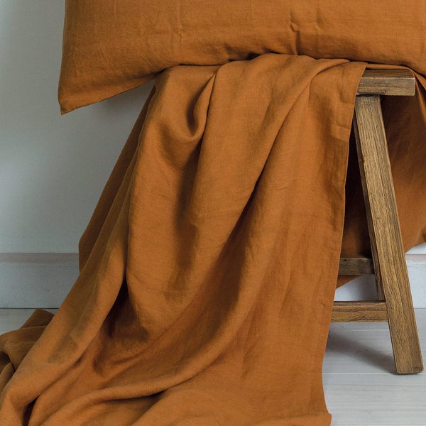 M Home French Linen Flat Sheet Cinnamon Carousel 1