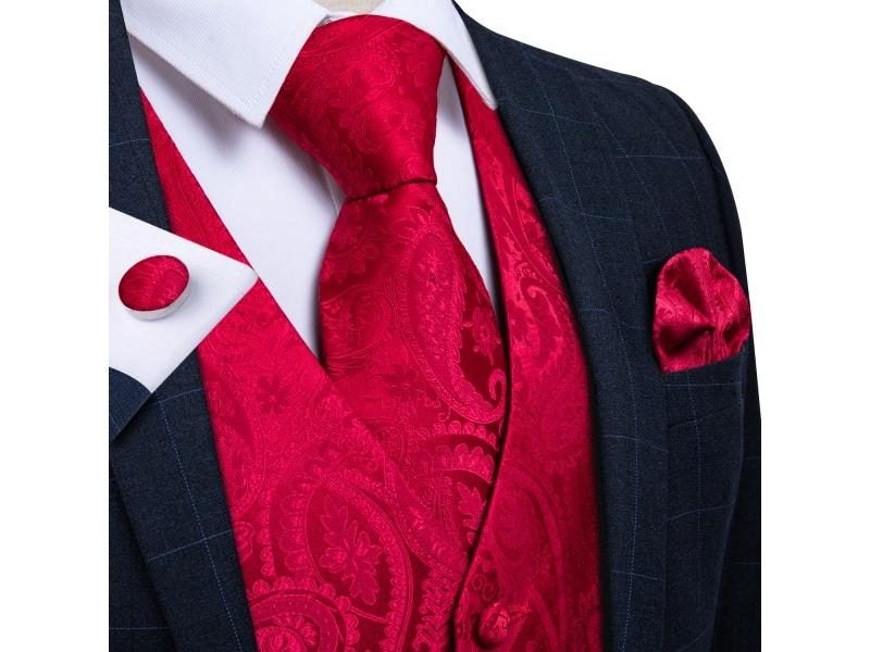 Red Paisley Men's Wedding Suit Vest Casual Business Party Waistcoat Vest Neck Carousel 1