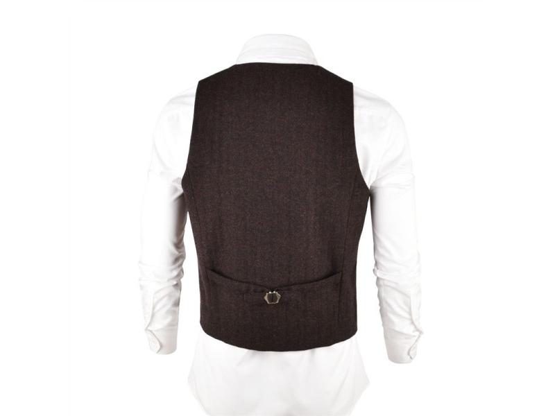 VOBOOM Men Waistcoat Coffee Suit Vest Male Herringbone Wool Blend Tweed Carousel 2