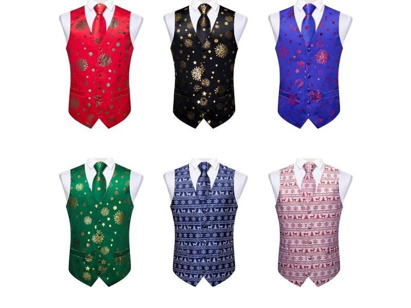 Christmas Santa Clause Red Vest For Man Family Party Clothing Elk Candy Cane Carousel 1