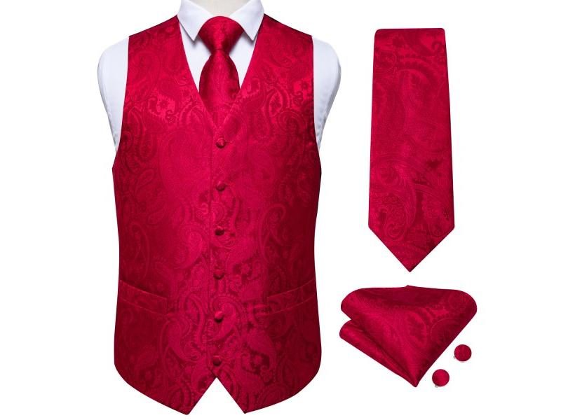Red Paisley Men's Wedding Suit Vest Casual Business Party Waistcoat Vest Neck Carousel 2