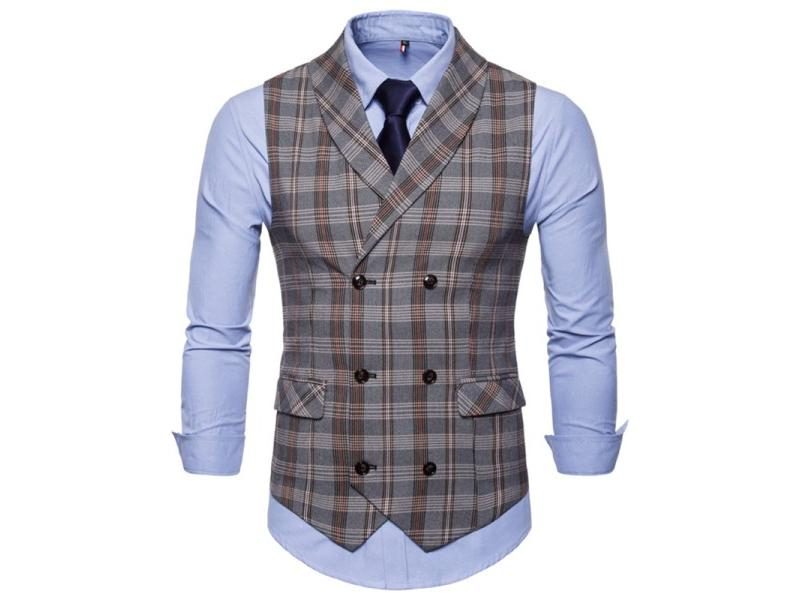 Plaid Vest Men Waistcoat Autumn Winter High-quality Men's Casual Plaid Carousel 1