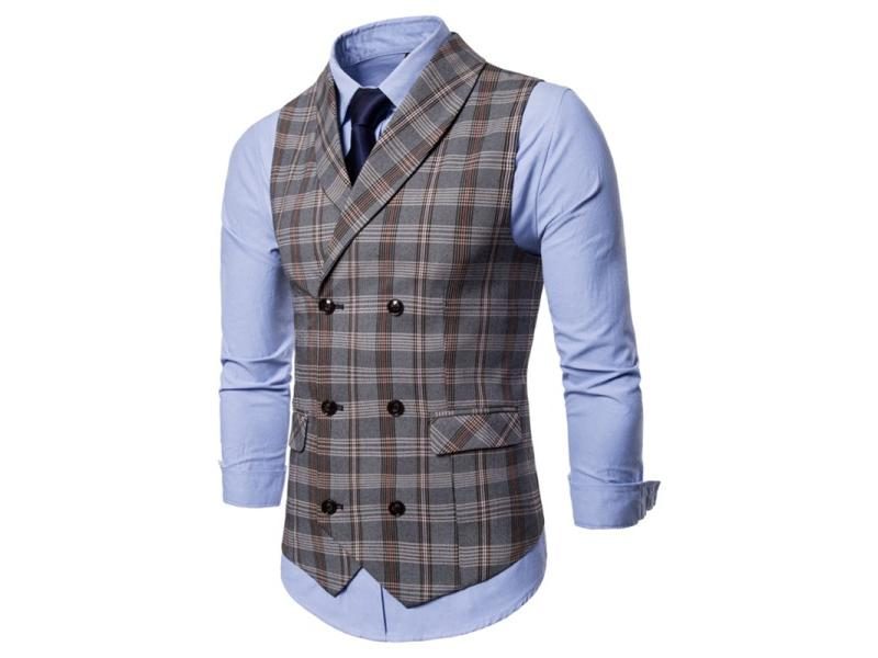 Plaid Vest Men Waistcoat Autumn Winter High-quality Men's Casual Plaid Carousel 2
