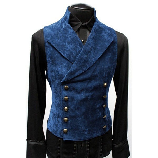 Mens Double Breasted Velvet Vest Stand Collar Black Waistcoat Stage Cosplay Carousel 1