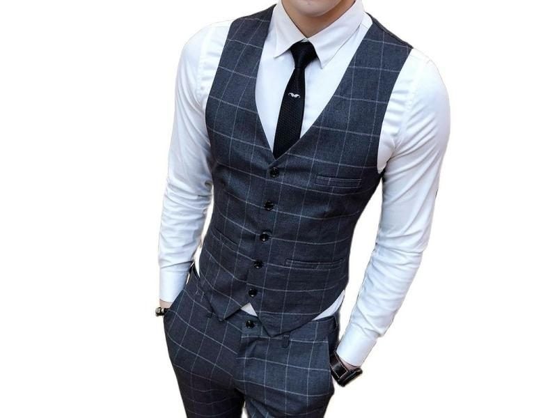 Fashion Brands Male Suit Vests Business Wedding Dresses Tops Men Slim Fit Male Carousel 1