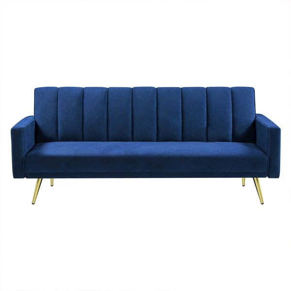 Sofa Bed Convertible Velvet Lounge Recliner Couch Sleeper 3 Seater Blue Carousel 1