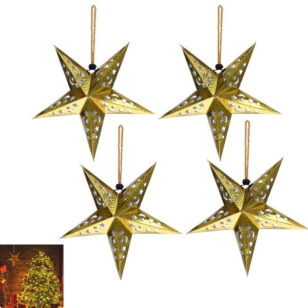 4Pcs Christmas Paper Star Lantern Lampshade 3D Paper Star Hanging Decoration for Carousel 1