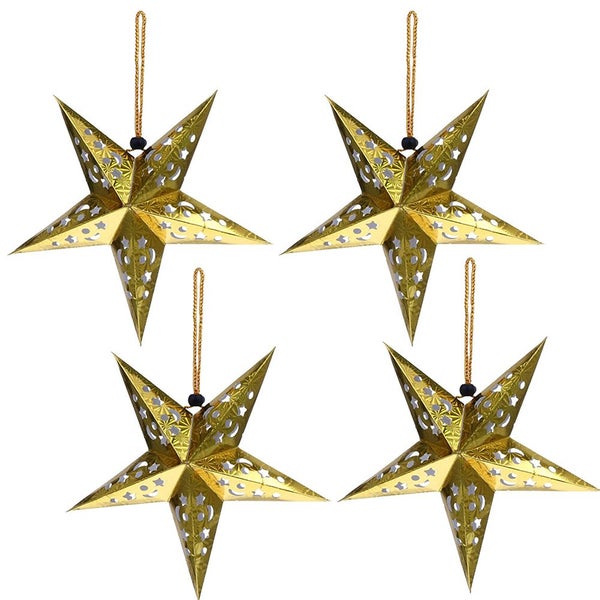 4Pcs Christmas Paper Star Lantern Lampshade 3D Paper Star Hanging Decoration for Carousel 2