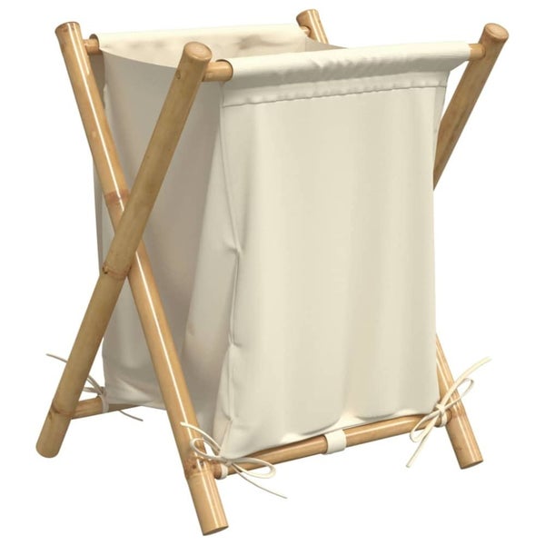 Laundry Basket Cream White 45x55x63.5 Cm Bamboo Tlnbtp Carousel 2