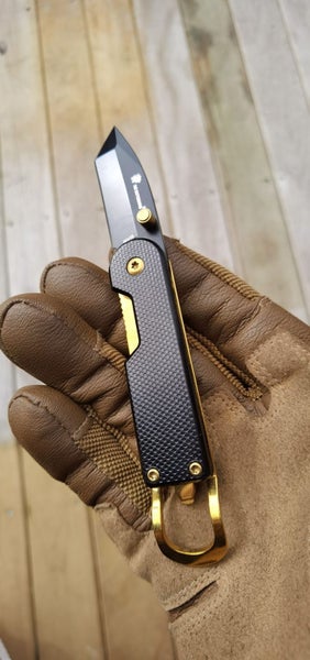 15cm MINI Black Gold ULTRA Sharp Black Blade Pocket Folding Knife Key Ring Carousel 1