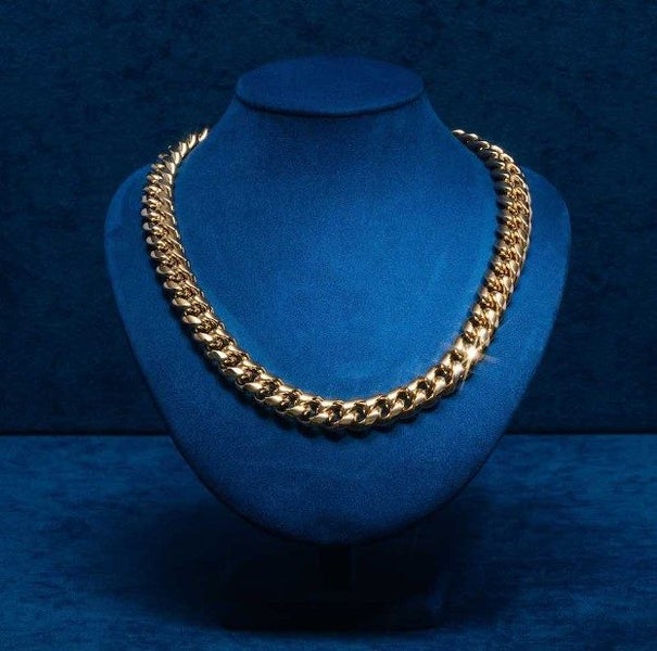 Men's Titanium Steel 14MM Solid Cuban Link Chain in 18k Gold - LOW RESERVE! Carousel 1