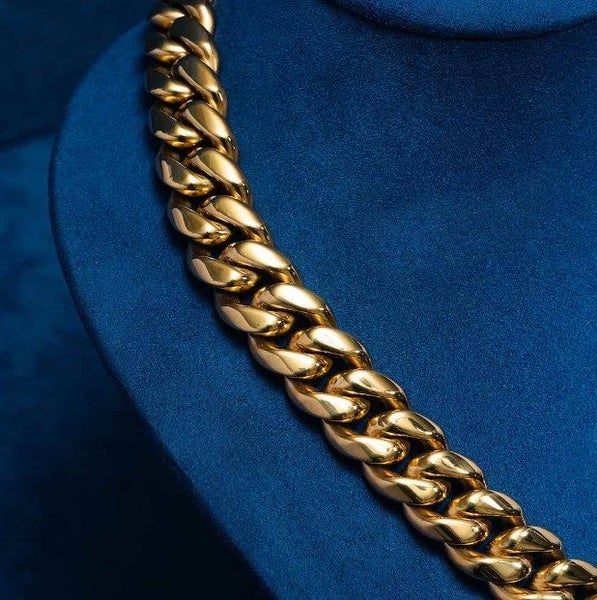 Men's Titanium Steel 14MM Solid Cuban Link Chain in 18k Gold - LOW RESERVE! Carousel 2
