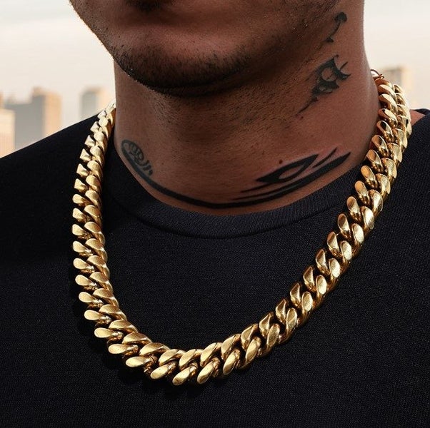 Men's Titanium Steel 14MM Solid Cuban Link Chain in 18k Gold - LOW RESERVE! Carousel 3