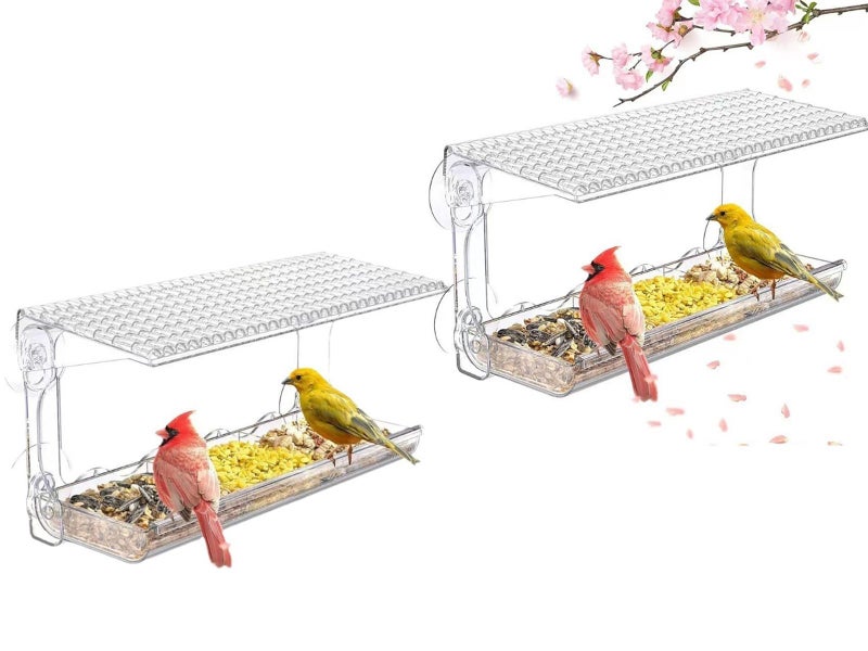 2Pcs Outdoors Window Clear Bird Feeder with Strong Suction Cups Carousel 1