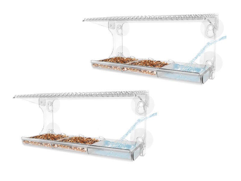 2Pcs Outdoors Window Clear Bird Feeder with Strong Suction Cups Carousel 2