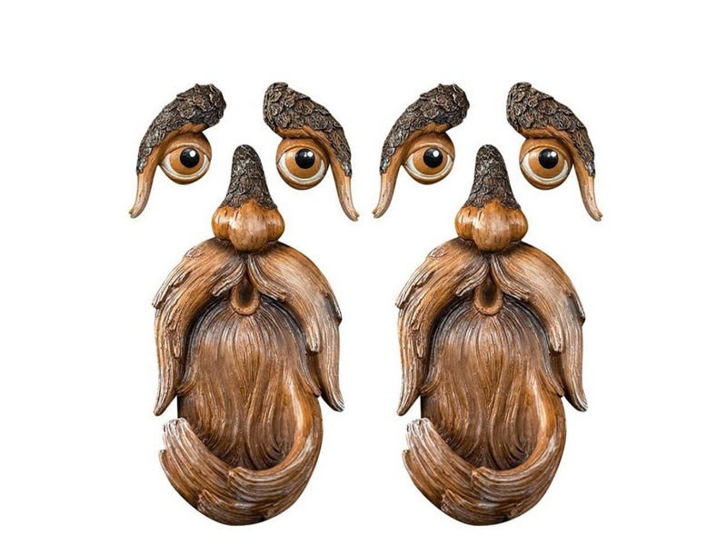 2Pcs Resin Bird Feeder Old Man Face Sculpture Tree Statue Outdoor Decoration Carousel 2