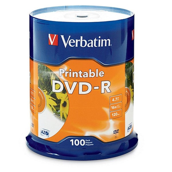 Verbatim DVD-R 4.7GB 100Pk White InkJet 16x, Compatible for Full-Surface, Edg... Carousel 1