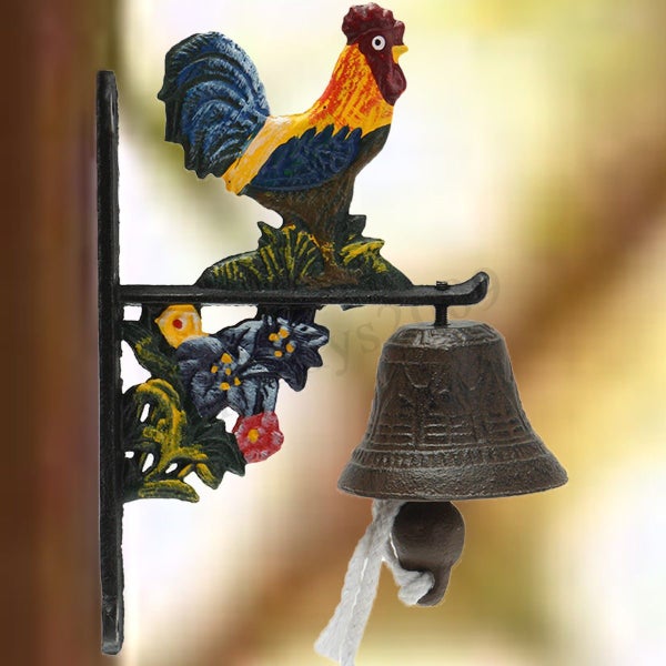 NEW 1PC Vintage Rustic Rooster Door Bell - Wall Mounted Cast Iron Carousel 1