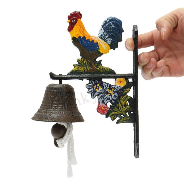 NEW 1PC Vintage Rustic Rooster Door Bell - Wall Mounted Cast Iron Carousel 6