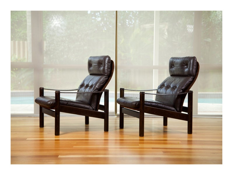 Danish Leather Lounge Chairs by Ebbe Gehl & Soren Nissen 1970s Carousel 1