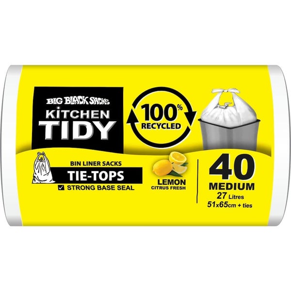 Big Black Sacks Kitchen Tidy Liners 100% Recycled Lemon White Med Carousel 1