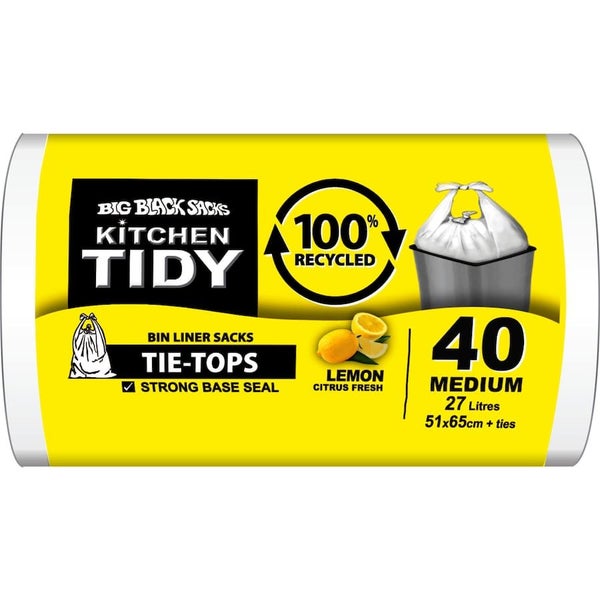 Big Black Sacks Kitchen Tidy Liners 100% Recycled Lemon White Med Carousel 2