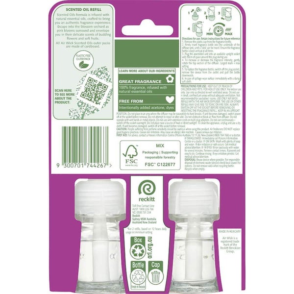 Air Wick Pure Scented Oil Plug In Cherry Blossom 19ml each refill 2pack Carousel 2