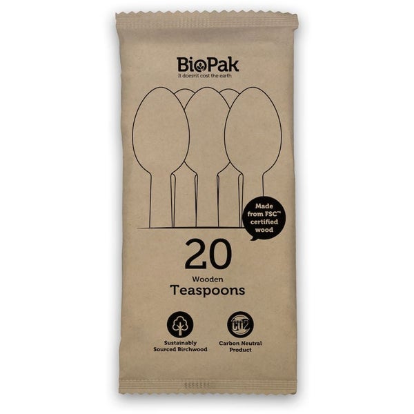 Biopak Teaspoons Wooden 20pack Carousel 1