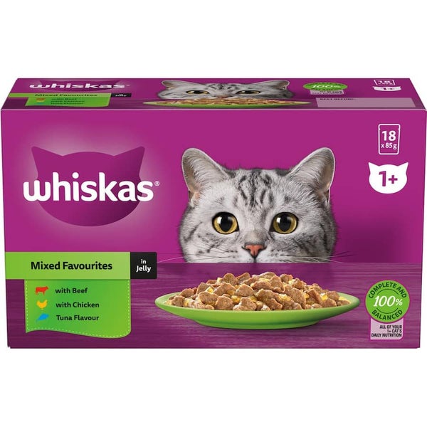 Whiskas Wet Cat Food Mixed Favourites In Jelly Pouch 18x85g Carousel 1