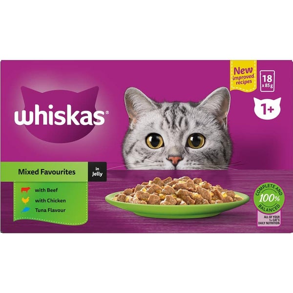 Whiskas Wet Cat Food Mixed Favourites In Jelly Pouch 18x85g Carousel 2